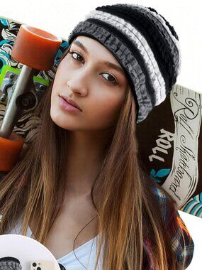 Women's Summer Beanie Black Hat Boho Hats Adult Dwarf Hats Chemo Cap Stripped